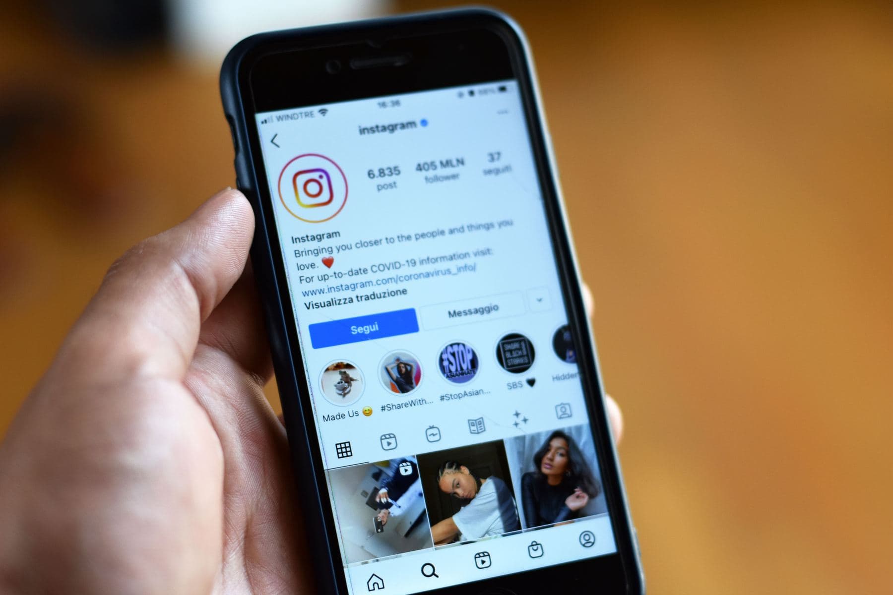 An Instagram profile open on a phone