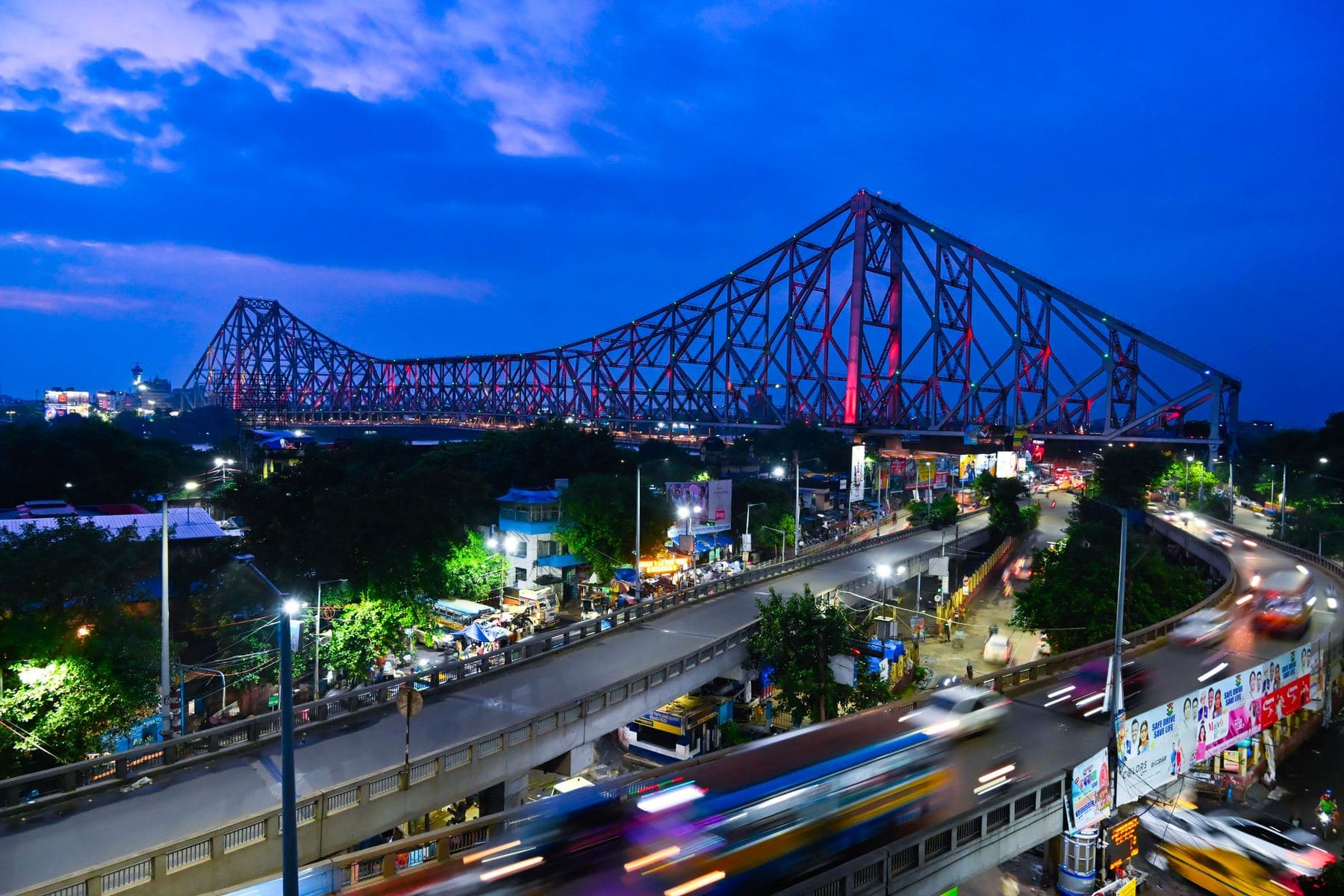 Howrah Bridge in Kolkata at dusk